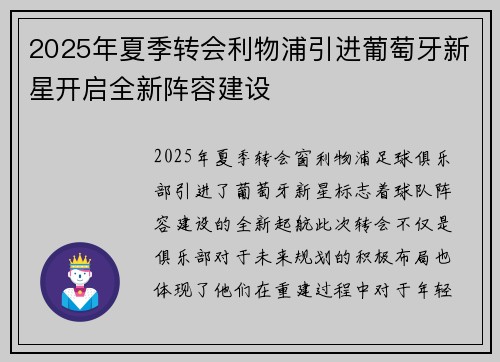 2025年夏季转会利物浦引进葡萄牙新星开启全新阵容建设